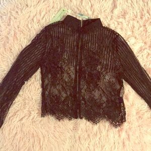 A’GACI Black Lace Long Sleeve Shirt